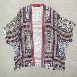 Knox Rose Kimono Womens M/L Floral Patchwork Boho Open Cardigan Duster Lagenlook